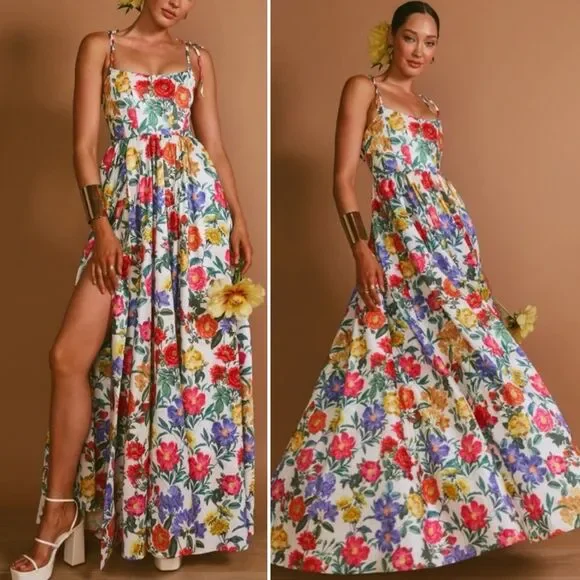 Show Me Your MuMu | Dresses | New Nwt Show Me Your Mumu Juliet Maxi Dress  In Charm Peony White Taffeta Floral | Poshmark